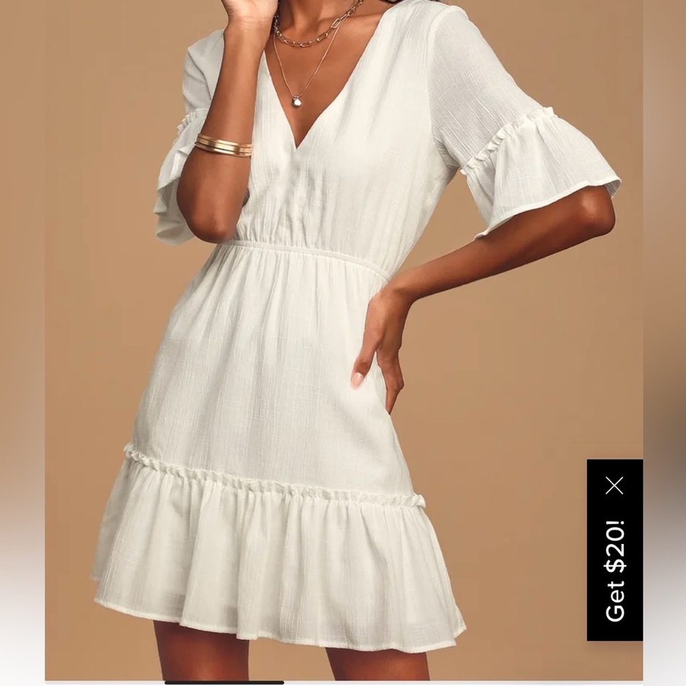 Lulus Sunshine Daydream White Short Sleeve Cutout Mini Dress NWT